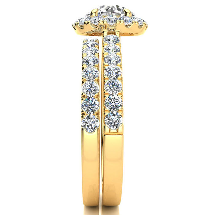 2 Carat Round Floating Halo Diamond Bridal Set in 14k Yellow Gold. Our Most Popular 2 Carat Round Bridal Set!