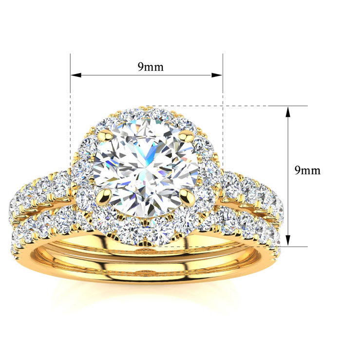 2 Carat Round Floating Halo Diamond Bridal Set in 14k Yellow Gold. Our Most Popular 2 Carat Round Bridal Set!