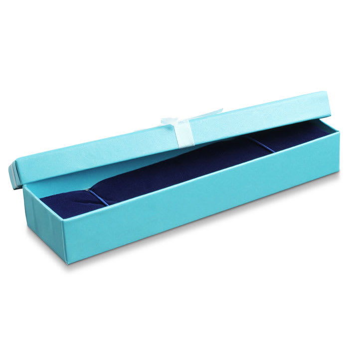 Teal Bracelet Box With White Bow and Blue Velvet Interior