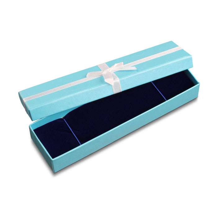 Teal Bracelet Box With White Bow and Blue Velvet Interior