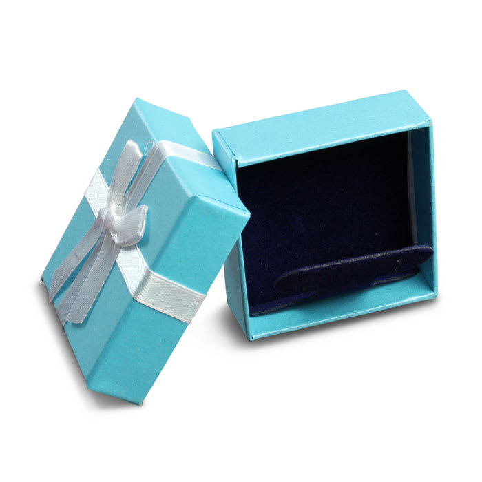 Teal Earring Box With White Bow and Blue Velvet Interior