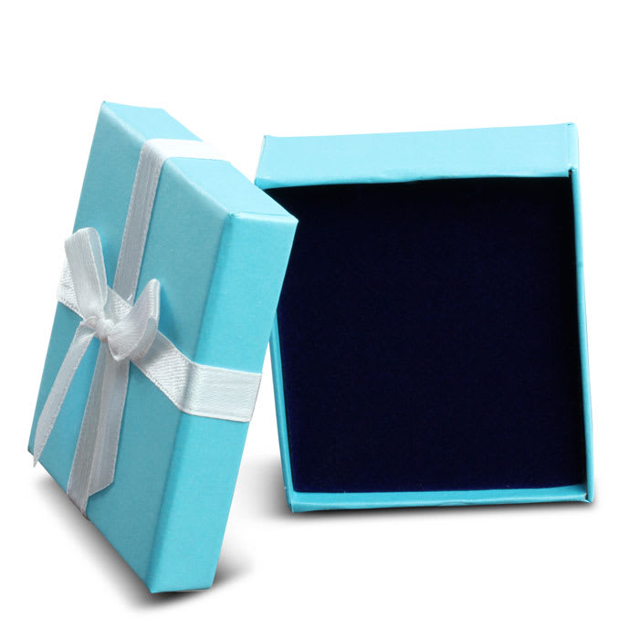 Teal Necklace Box With White Bow and Blue Velvet Interior