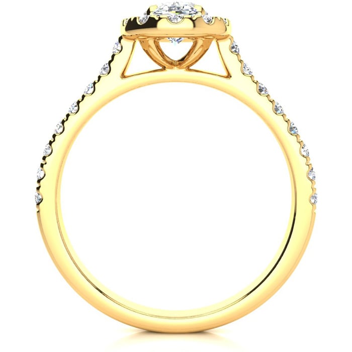 1 Carat Oval Shape Halo Diamond Engagement Ring in 14 Karat Yellow Gold
