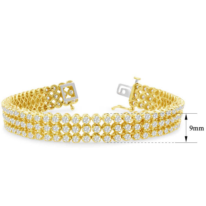 8 Carat Three Row Diamond Tennis Bracelet In 14 Karat Yellow Gold