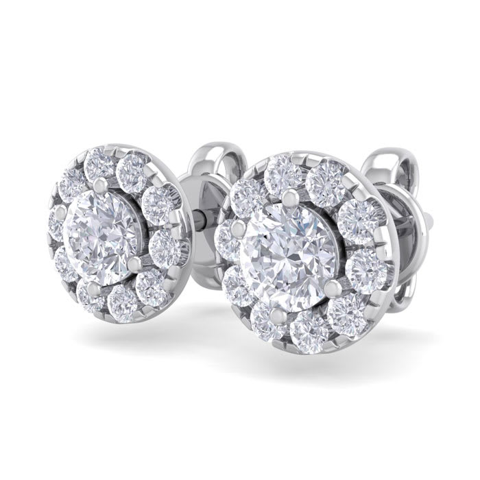 1 1/2 Carat Halo Diamond Stud Earrings In 14 Karat White Gold