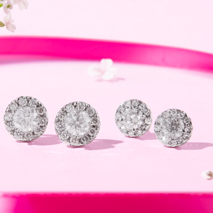 1 1/2 Carat Halo Diamond Stud Earrings In 14 Karat White Gold