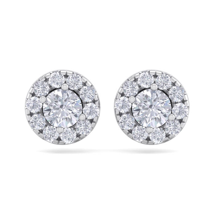 1 1/2 Carat Halo Diamond Stud Earrings In 14 Karat White Gold