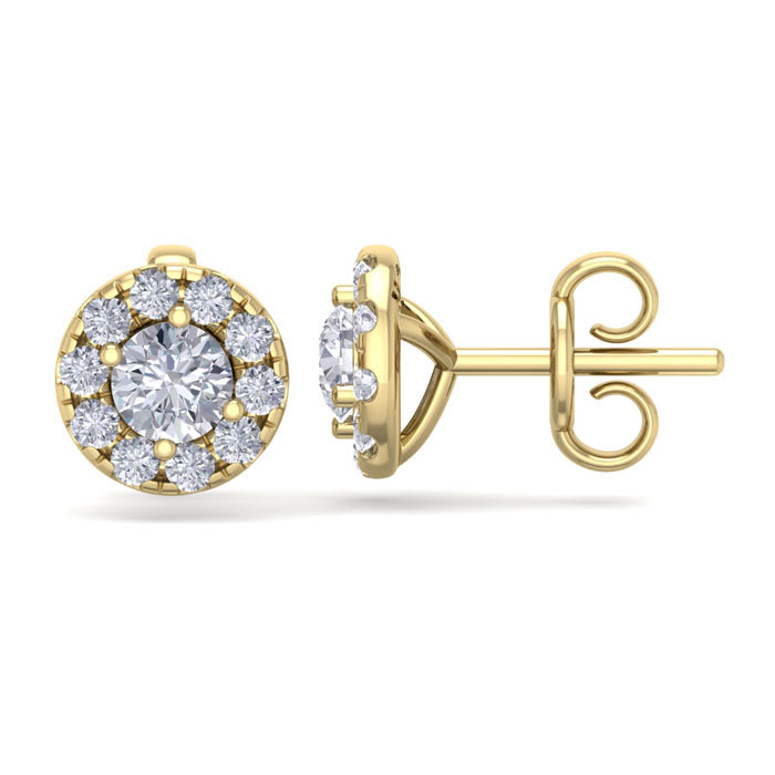 1 1/2 Carat Halo Diamond Stud Earrings In 14 Karat Yellow Gold