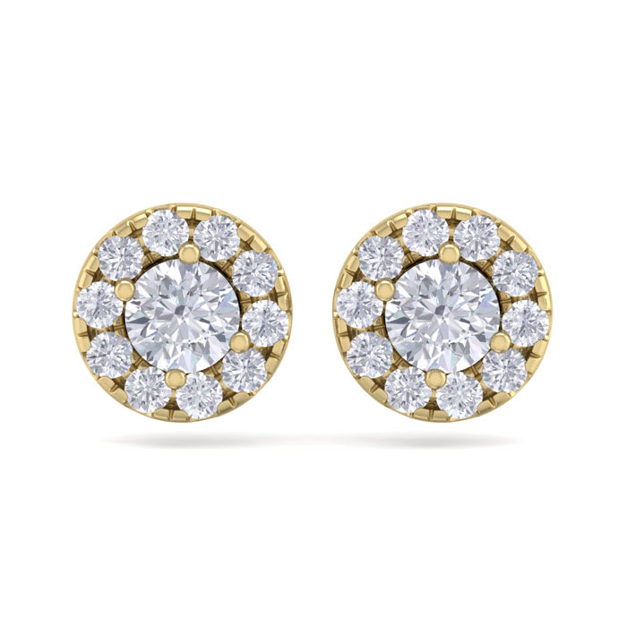 1 1/2 Carat Halo Diamond Stud Earrings In 14 Karat Yellow Gold