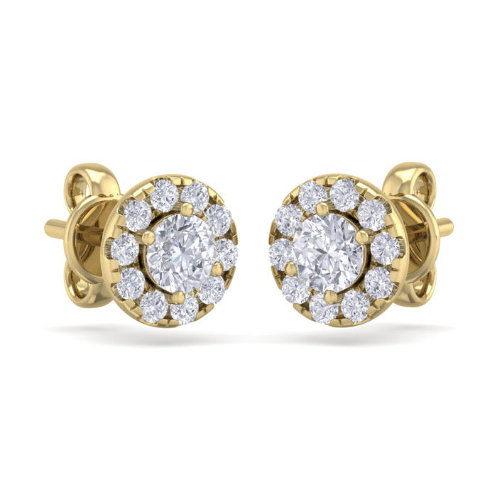 1 1/2 Carat Halo Diamond Stud Earrings In 14 Karat Yellow Gold