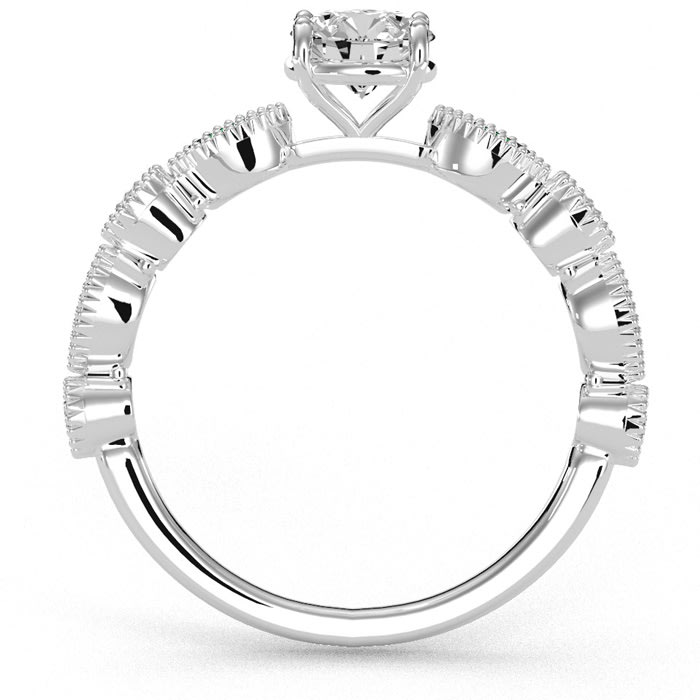 1 1/4 Carat Round and Marquise Vintage Diamond and Emerald Engagement Ring In 14 Karat White Gold