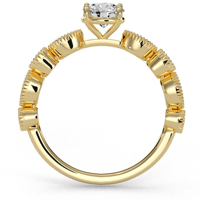 1 1/4 Carat Round and Marquise Vintage Diamond and Emerald Engagement Ring In 14 Karat Yellow Gold