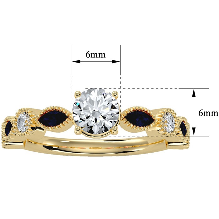 1 1/4 Carat Round and Marquise Vintage Diamond and Sapphire Engagement Ring In 14 Karat Yellow Gold