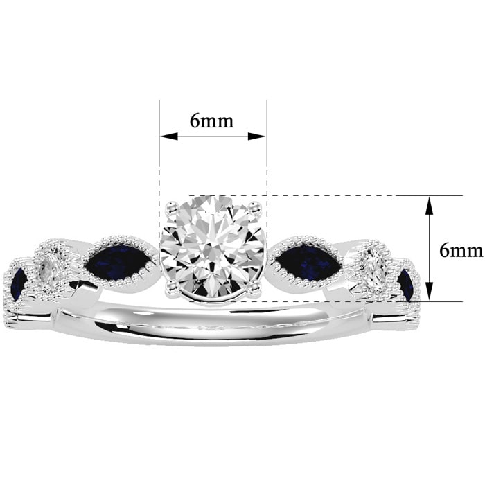 1 1/4 Carat Round and Marquise Vintage Diamond and Sapphire Engagement Ring In 14 Karat White Gold