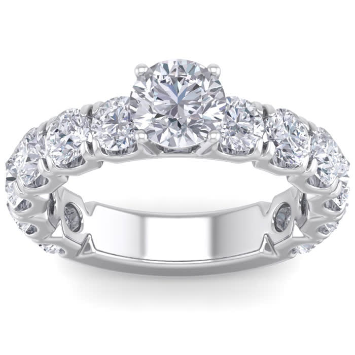 3 1/2 Carat Round Shape Diamond Engagement Ring In 14 Karat White Gold. Incredible, Large Engagement Ring, Eternity Style!