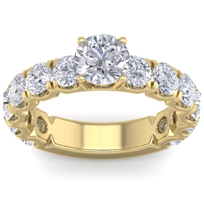 3 1/2 Carat Round Shape Diamond Engagement Ring In 14 Karat Yellow Gold. Incredible, Large Engagement Ring, Eternity Style!