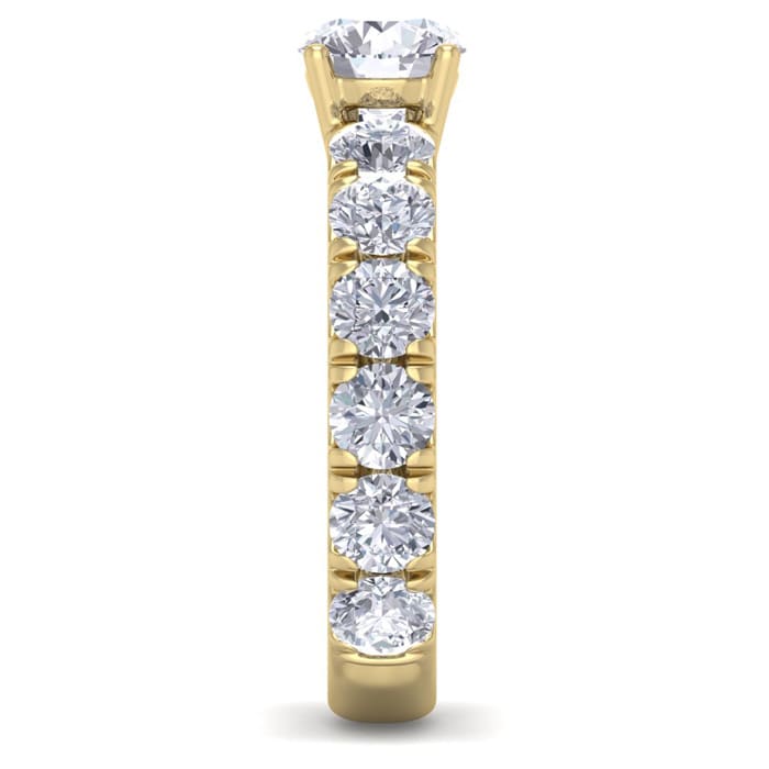 3 1/2 Carat Round Shape Diamond Engagement Ring In 14 Karat Yellow Gold. Incredible, Large Engagement Ring, Eternity Style!