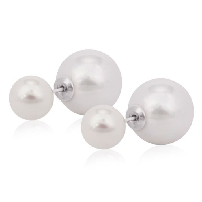 Double-Sided Pearl Stud Earrings, 14MM and 8MM