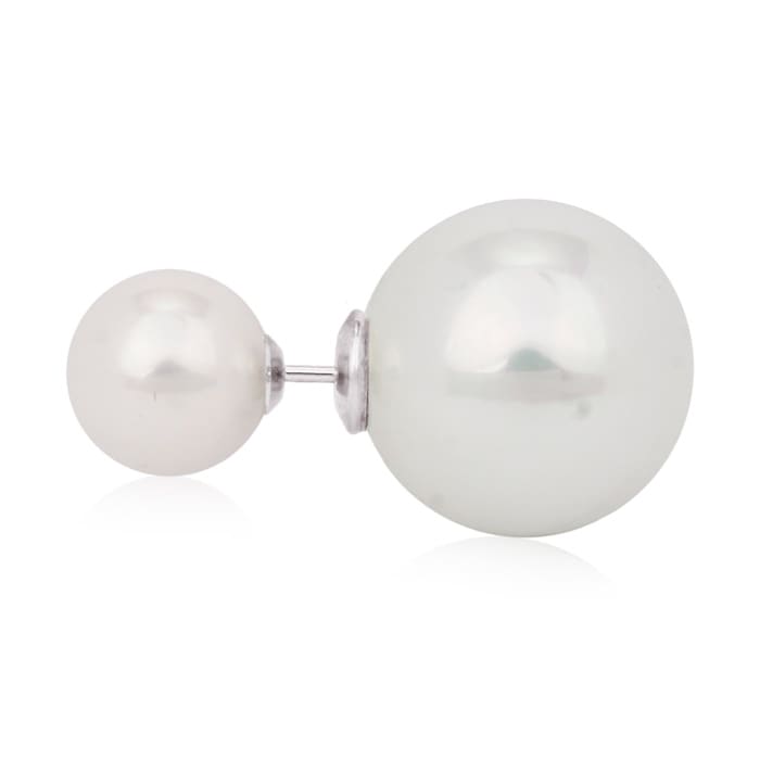 Double-Sided Pearl Stud Earrings, 14MM and 8MM