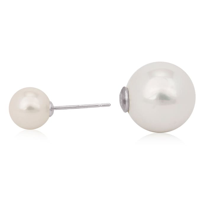 Double-Sided Pearl Stud Earrings, 14MM and 8MM