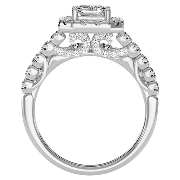 3 Carat Emerald Cut Halo Diamond Bridal Set In 14 Karat White Gold