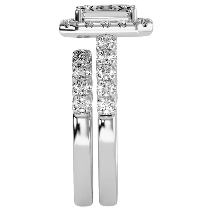 3 Carat Emerald Cut Halo Diamond Bridal Set In 14 Karat White Gold