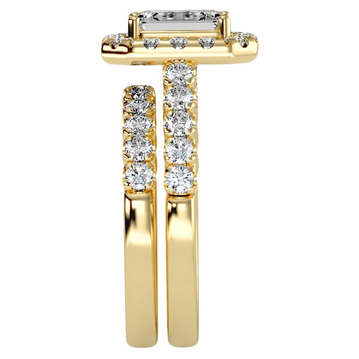 3 Carat Emerald Cut Halo Diamond Bridal Set In 14 Karat Yellow Gold