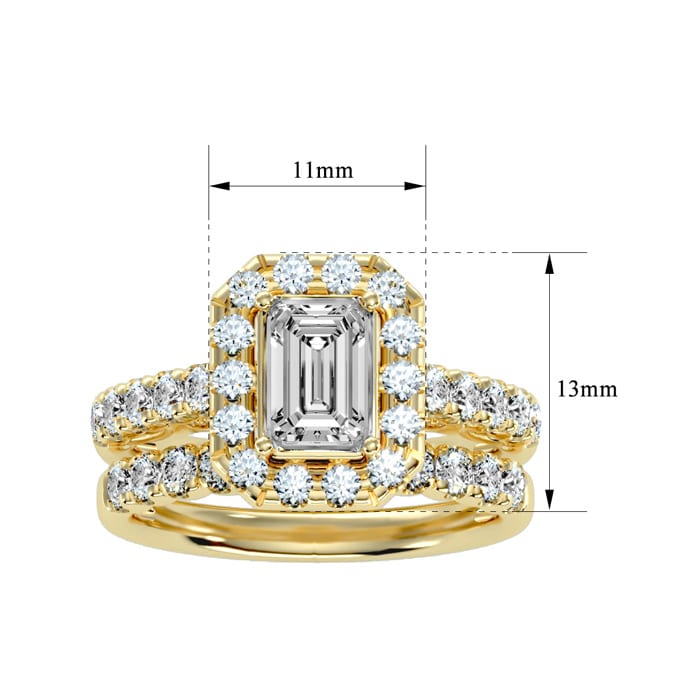 3 Carat Emerald Cut Halo Diamond Bridal Set In 14 Karat Yellow Gold