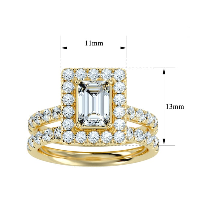 3 Carat Emerald Cut Halo Diamond Bridal Set In 14 Karat Yellow Gold