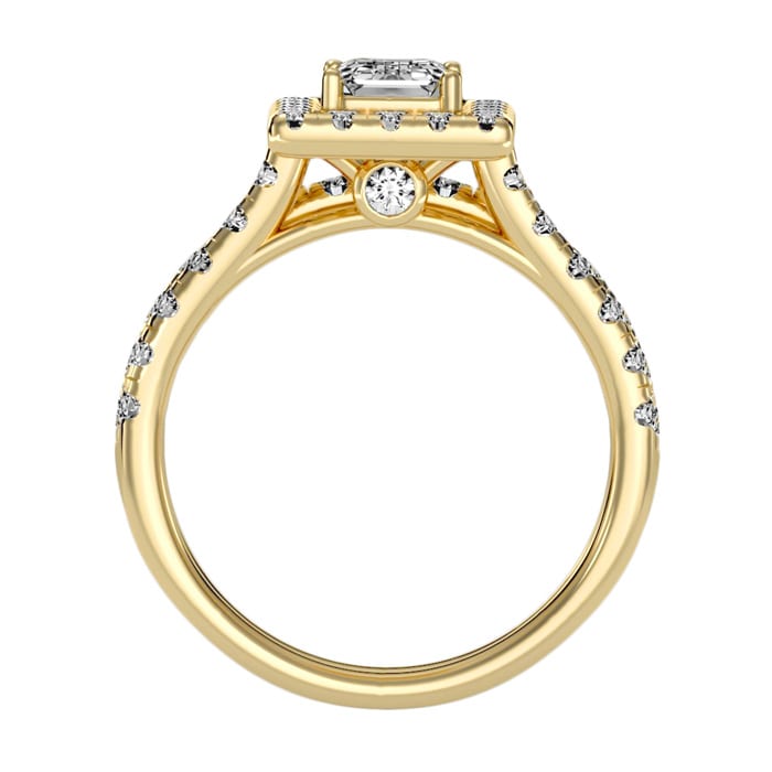 2 1/2 Carat Emerald Cut Halo Diamond Bridal Set In 14 Karat Yellow Gold