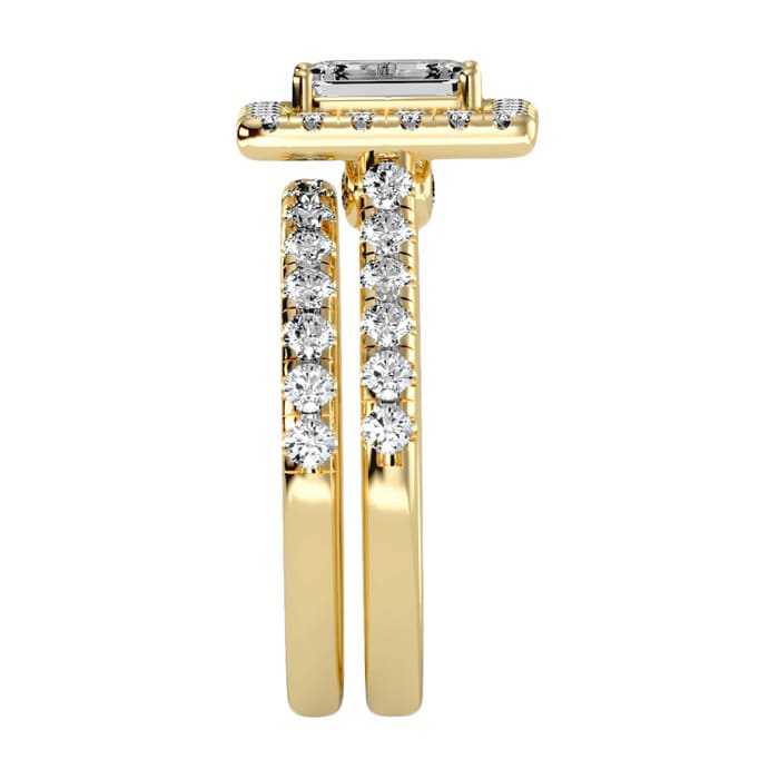 2 1/2 Carat Emerald Cut Halo Diamond Bridal Set In 14 Karat Yellow Gold