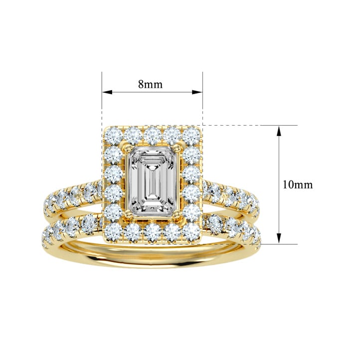 2 1/2 Carat Emerald Cut Halo Diamond Bridal Set In 14 Karat Yellow Gold