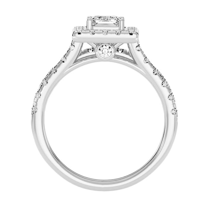 2 1/2 Carat Emerald Cut Halo Diamond Bridal Set In 14 Karat White Gold. Beautiful Brand New Style At Far Below Market Value!