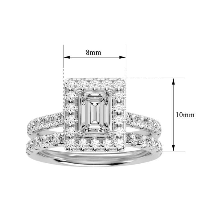 2 1/2 Carat Emerald Cut Halo Diamond Bridal Set In 14 Karat White Gold. Beautiful Brand New Style At Far Below Market Value!