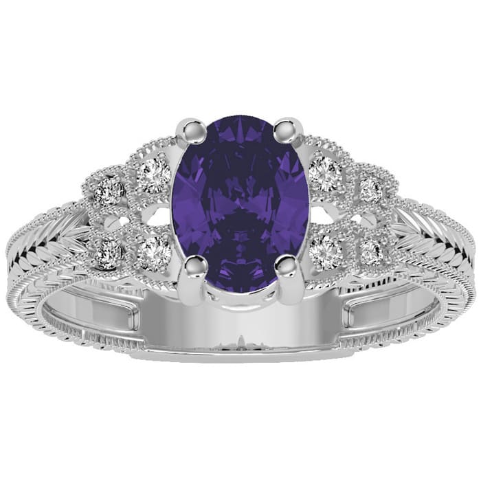 1 Carat Oval Shape Amethyst and Diamond Ring In 10 Karat White Gold