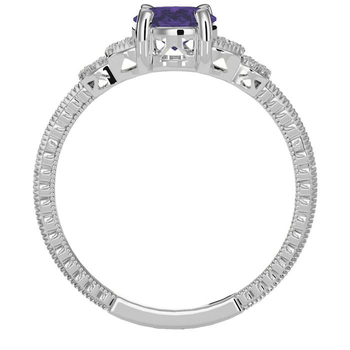 1 Carat Oval Shape Amethyst and Diamond Ring In 10 Karat White Gold
