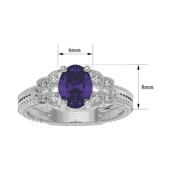 1 Carat Oval Shape Amethyst and Diamond Ring In 10 Karat White Gold