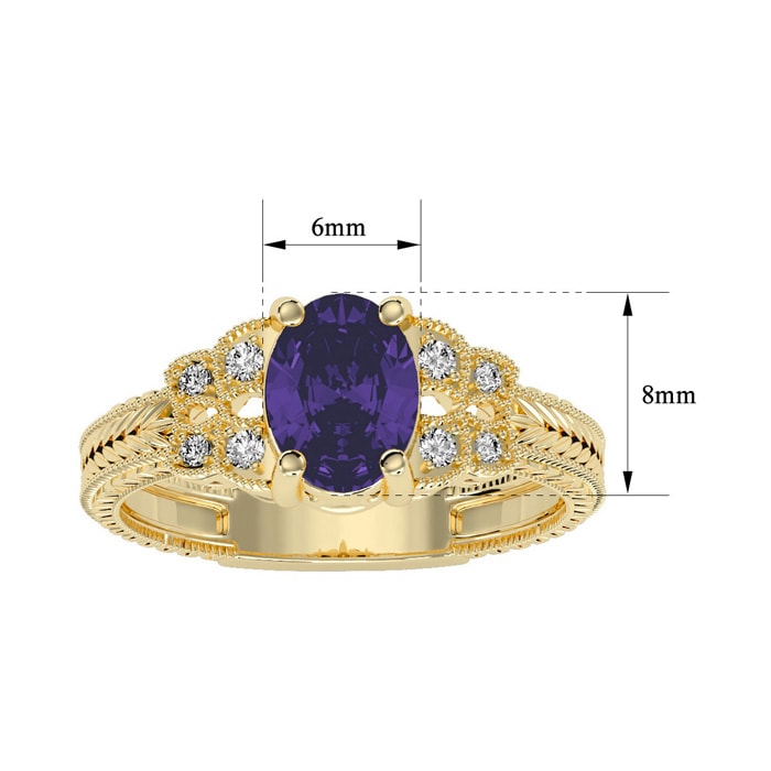 1 Carat Oval Shape Amethyst and Diamond Ring In 10 Karat Yellow Gold