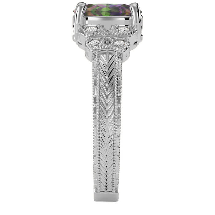 1 Carat Oval Shape Mystic Topaz Ring and Diamonds In 10 Karat White Gold