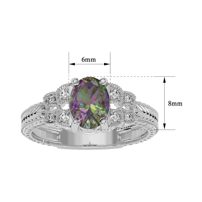 1 Carat Oval Shape Mystic Topaz Ring and Diamonds In 10 Karat White Gold