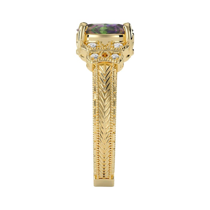 1 Carat Oval Shape Mystic Topaz Ring and Diamonds In 10 Karat Yellow Gold