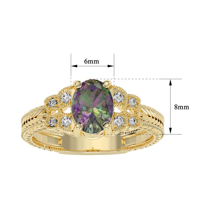 1 Carat Oval Shape Mystic Topaz Ring and Diamonds In 10 Karat Yellow Gold