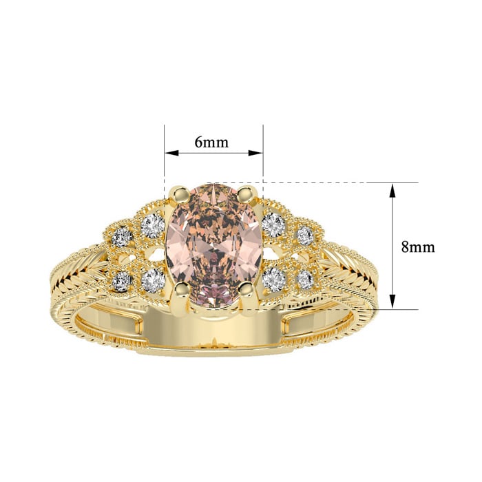 1-1/4 Carat Oval Shape Morganite and Diamond Ring In 10 Karat Yellow Gold