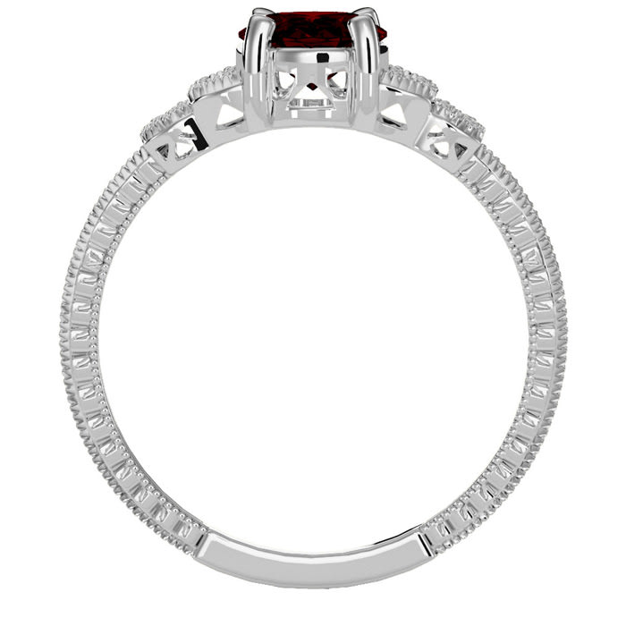 Garnet Ring: Garnet Jewelry: 1 1/2 Carat Oval Shape Garnet and Diamond Ring In 10 Karat White Gold
