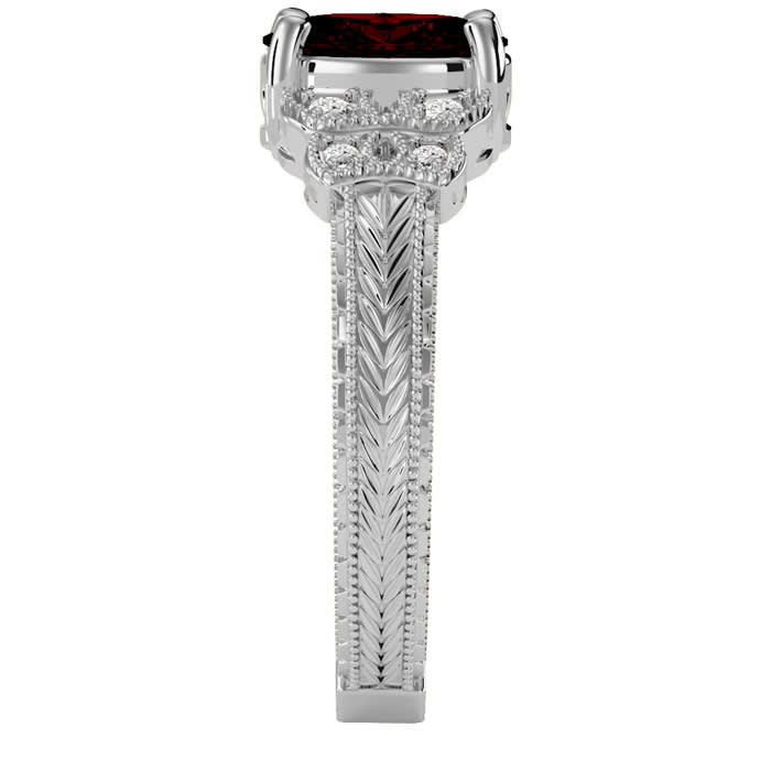 Garnet Ring: Garnet Jewelry: 1 1/2 Carat Oval Shape Garnet and Diamond Ring In 10 Karat White Gold