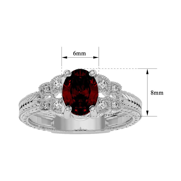 Garnet Ring: Garnet Jewelry: 1 1/2 Carat Oval Shape Garnet and Diamond Ring In 10 Karat White Gold