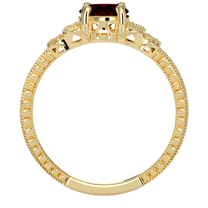 Garnet Ring: Garnet Jewelry: 1 1/2 Carat Oval Shape Garnet and Diamond Ring In 10 Karat Yellow Gold