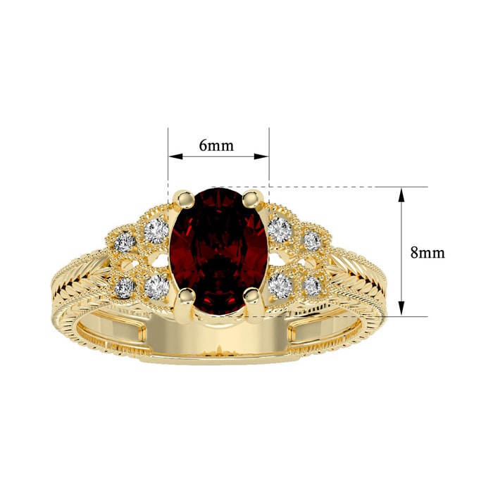 Garnet Ring: Garnet Jewelry: 1 1/2 Carat Oval Shape Garnet and Diamond Ring In 10 Karat Yellow Gold