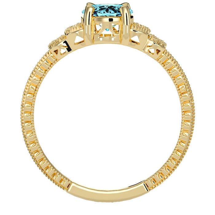 Aquamarine Ring: Aquamarine Jewelry: 1 1/4 Carat Oval Shape Aquamarine and Diamond Ring In 10 Karat Yellow Gold