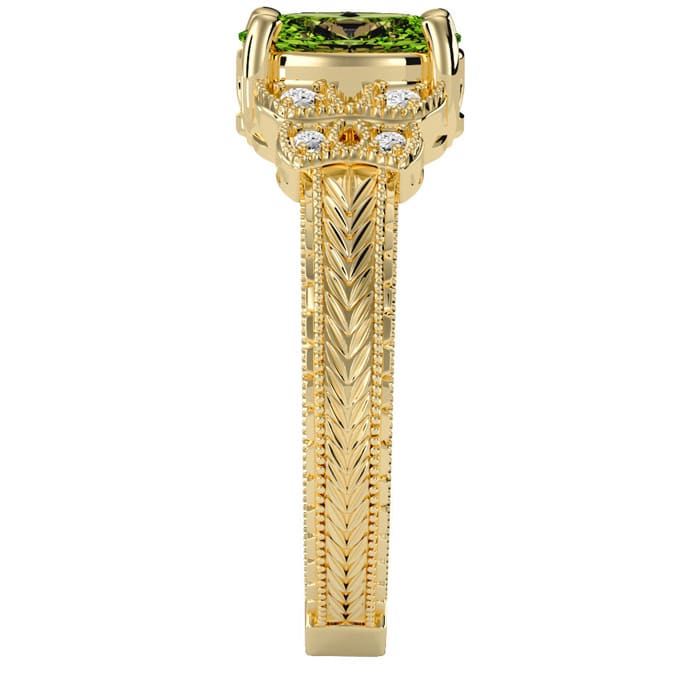 1 1/2 Carat Oval Shape Peridot and Diamond Ring In 10 Karat Yellow Gold